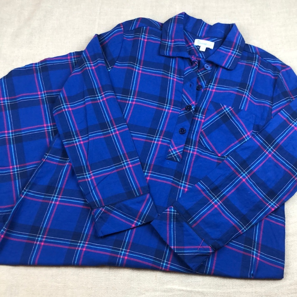 Pajamagram Blue Plaid Flannel Night Shirt size Small